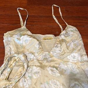 Free People pale yellow floral dress size 6 polka dot mesh layer at busy and hem